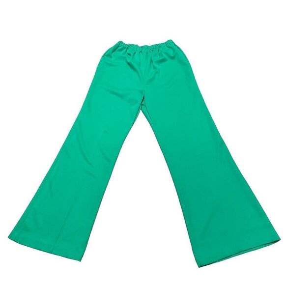 Vintage 1970s Wide Leg Polyester Pants Green Size Medium - Picture 4 of 4